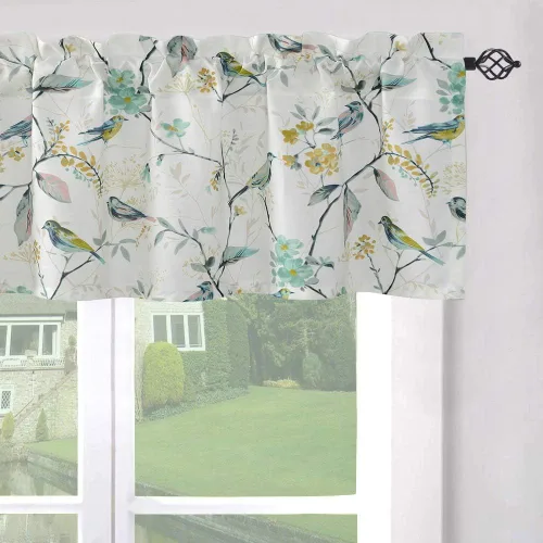 Vista 37 de Leeva - Cortinas pequeñas con estampado de pájaros, 24 pulgadas de largo, conjunto de paneles para ventanas, diseño de estampado de pájaros