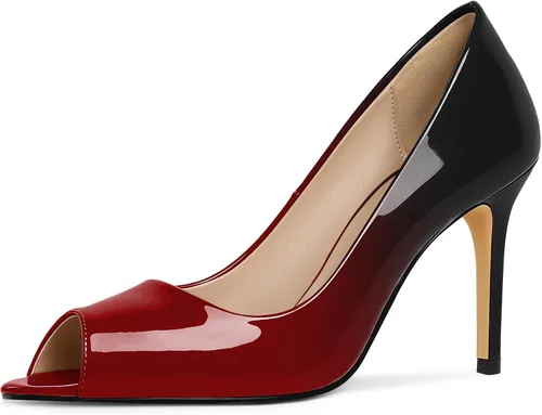 Vista 14 de Eldof Zapatos de tacón alto con punta abierta para mujer, con puntera abierta, para boda, sexy, para novia, clásicos, de 3.5 pulgadas Beige