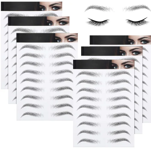 Vista 10 de 6 hojas 4D de cejas de transferencia autoadheribles con apariencia de vello natural, impermeables, preparadas y modeladas con estilo arqueado