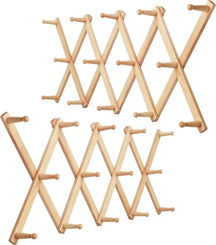 Vista 23 de WEBI Perchero de Pared Acordeón, Perchero de Sombreros de Madera Expandible para Perchero de Abrigos Montado en Pared, Soporte de Ganchos Acordeón