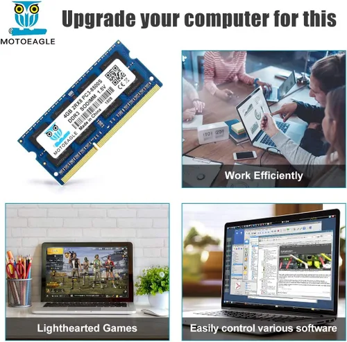Vista 6 de Motoeagle DDR3-1066 SODIMM 8GB Kit (2X4GB) 2Rx8 PC3 8500 8500S 4GB DDR3 1066MHz 1067MHz CL7 204-Pin 1.5V Non-ECC Unbuffered Laptop Memory RAM Modules