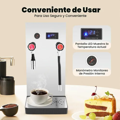 Vista 4 de Espumador de leche multiusos comercial 8L Máquina de espuma de agua hirviendo de vapor completamente automática, pantalla LCD para café expreso