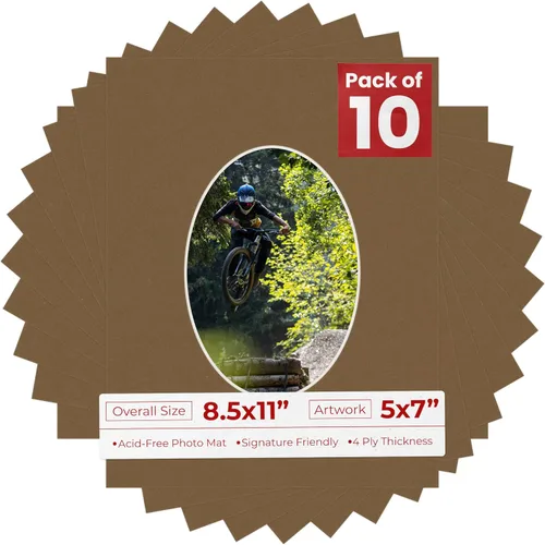Vista 29 de Tapete de 8.5 x 11 pulgadas con corte biselado para fotos de 5 x 7 pulgadas – Apertura de tablero de fotos ovalada marrón roble envejecido