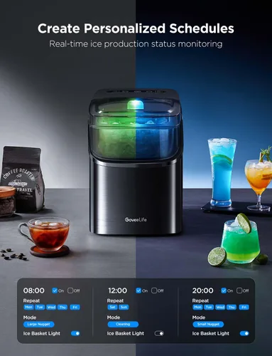 Vista 9 de GoveeLife - Máquina inteligente para hacer hielo de encimera, máquina portátil para hacer hielo con control de voz, 9 cubos de hielo en 6 minutos, 3
