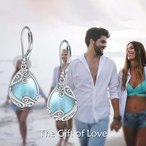 Vista 137 de Aretes colgantes con forma de lágrima de filigrana de piedra lunar de plata de ley 925 con cierre de palanca para mujer, regalos de joyería
