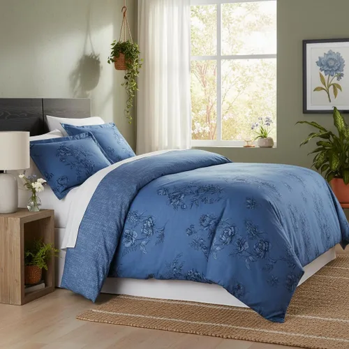 Vista 12 de Southshore Fine Linens - Juego de fundas para edredón de gran tamaño, 3 piezas 22 - Boho Paisley Azul Ceniza