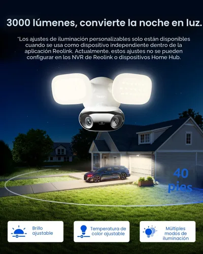 Vista 3 de REOLINK Elite Floodlight WiFi, 4K 8MP 180° cámara panorámica con cable reflector, 3000 lúmenes ajustables, búsqueda de video AI local, Wi-Fi 6