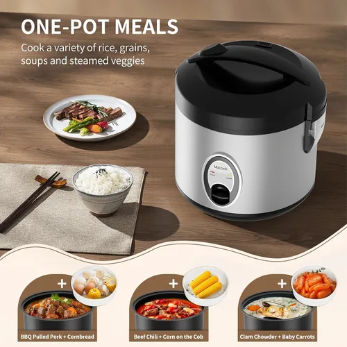Vista 2 de Macook Arrocera de acero inoxidable con vaporizador, 4 tazas sin cocer (1.0L)/8 tazas cocidas, cocina eléctrica para granos y verduras, mantiene