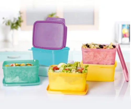 Vista 2 de Tupperware 11155971 Contenedor de plástico para refrigerador, 16.9 fl oz, 6 unidades, verde, morado, rosa, azul, amarillo
