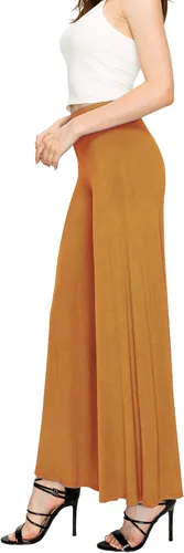 Vista 4 de Made by Johnny Pantalones palazzo elásticos de pierna ancha para mujer, lisos, casuales, cómodos