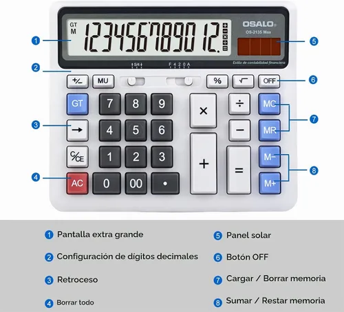 Vista 4 de Calculadora de escritorio, pantalla LCD extra grande, botón de computadora, calculadora de contabilidad de 12 dígitos (OS-2135 Pro-2Pcs)