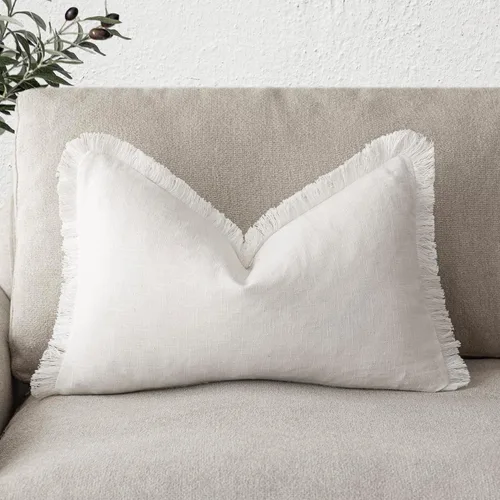 Vista 71 de Foindtower Fundas de almohada decorativas de lino con flecos, acogedora funda de cojín bohemia estilo farmhouse con borlas, funda de almohada