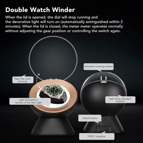 Vista 3 de TOPINCN Watch Winding Box, Flexible Cushion Design ABS Silent Motor Automatic Double Watch Winder for Men Bedroom High End (Black)