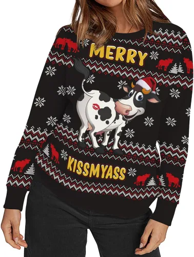 Vista 29 de Sudaderas de Navidad unisex con estampado 3D y cuello redondo, manga larga, suelta, suéter de Navidad