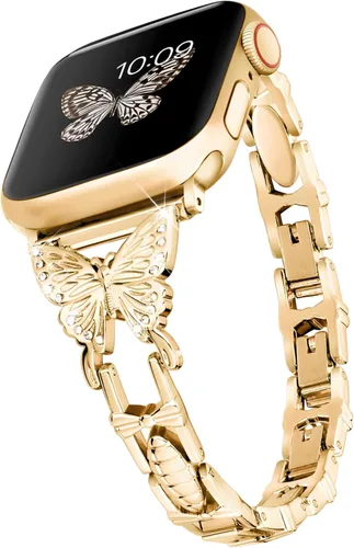 Vista 11 de Wipalor, compatible con la malla para reloj de Apple de 38mm y 40mm, liviana para mujer, pulsera fácil de ajustar, diamante brillante en la oro rosa