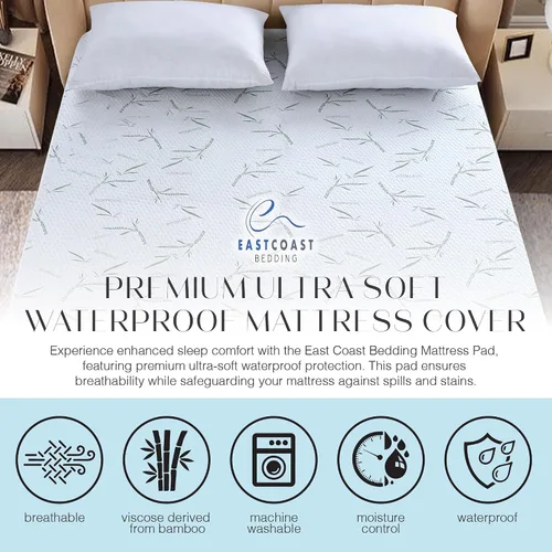 Vista 3 de East Coast Bedding Protector de colchón impermeable de viscosa derivada de mezcla de bambú, bolsillo profundo ultra suave que se adapta a hasta 18