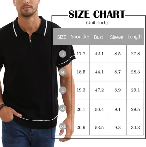 Vista 6 de Polo de manga corta para hombre, ajuste regular, informal, de punto sólido, con cremallera de un cuarto, para golf