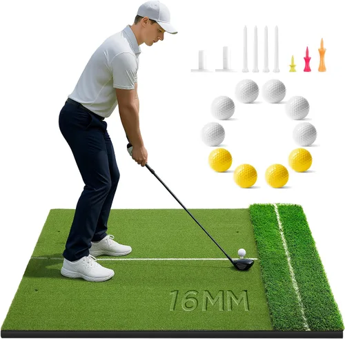Vista 7 de Golfguru Golf Mat, 5x4ft/5x5ft Dense Elite Golf Hitting Mats Practice with 10 Balls, 9 Tees, Heavy Duty Artificial Hitting Training Matt for