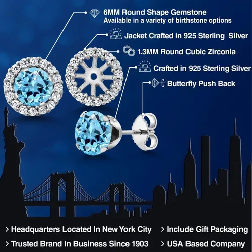 Vista 277 de Gem Stone King Aretes redondos de plata de ley 925 de 0.236 in con piedra natal extraíble para mujer