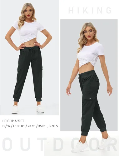 Vista 6 de MoFiz Pantalones cargo para mujer, ligeros, con cintura elástica, pantalones deportivos para senderismo al aire libre, pantalones deportivos casuales