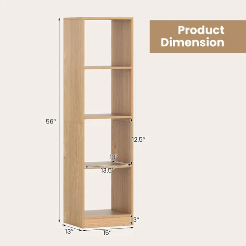 Vista 3 de Giantex Estantería de 4 cubos de 56 pulgadas de alto, natural independiente de 15 pulgadas de ancho y 5 niveles con 4 kits antivuelcos, organizador