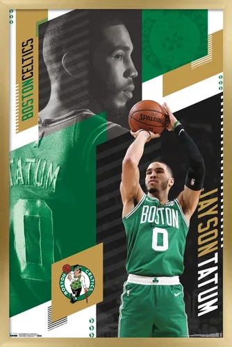 Vista 15 de Trends International NBA Boston Celtics - Póster de pared de Jayson Tatum 19, 14.725 x 22.375 pulgadas, versión enmarcada de madera de granero