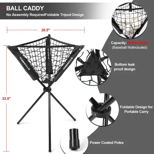 Vista 5 de Storgem Red de práctica de béisbol y softbol de 77 pies – Soporte portátil para bateo, lanzamiento, entrenamiento de bateo con camiseta, organizador