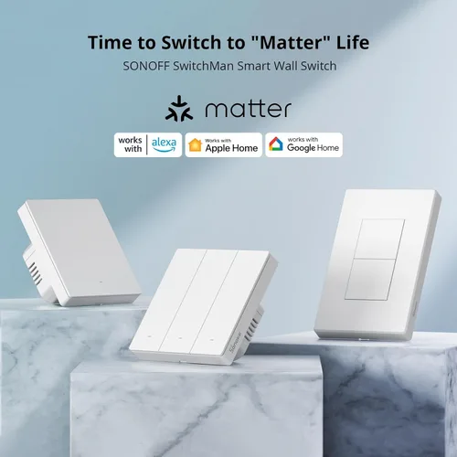 Vista 2 de SONOFF Matter Interruptor de Luz Inteligente, Interruptor de Luz WiFi de 2.4GHz, Se Requiere Cable Neutro, Interruptor de Luz Alexa Compatible