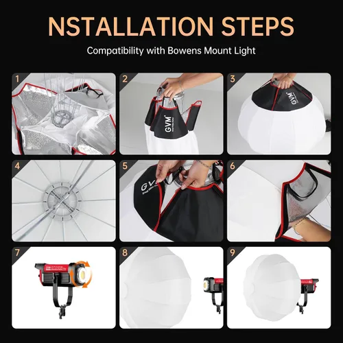 Vista 3 de GVM - Modificador de luz suave para linterna de 26 pulgadas/25.6 in, ajuste rápido, plegable, para GVM SD80D SD200B SD300B SD400B SD500B SD650B