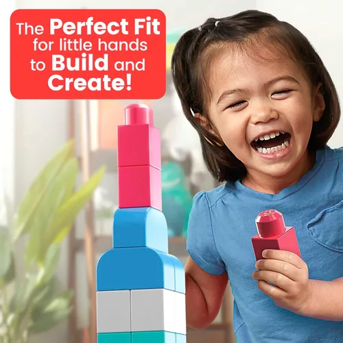 Vista 4 de MEGA BLOKS First Builders Toddler Blocks Toys Set, Big Building Bag with 80 Pieces and Storage, Red, Ages 1+ Years