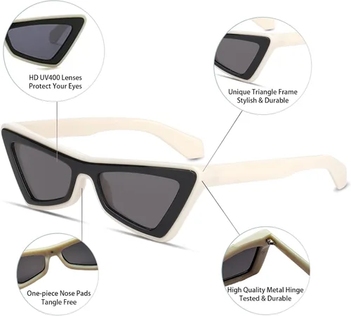 Vista 6 de Hanj Lentes de sol retro con diseño de ojo de gato para mujeres y hombres de los años 80 y 90, lentes de sol gruesos y geniales estilo vintage, a