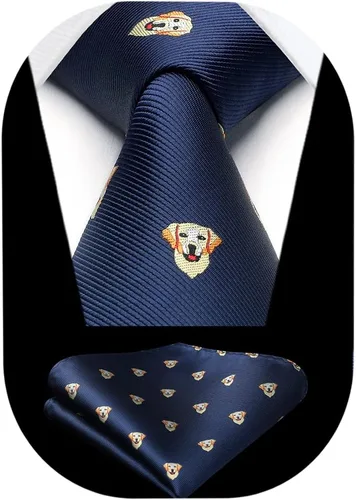 Vista 9 de HISDERN Corbatas para hombre clásicas divertidas corbatas para hombre, pañuelo de negocios de animales, corbata de bolsillo, juego cuadrado
