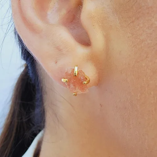 Vista 60 de Aretes de piedra preciosa natural en bruto con oro amarillo sobre plata de ley 925, 6 a 0.276 in, regalo de piedra de nacimiento de calidad genuina