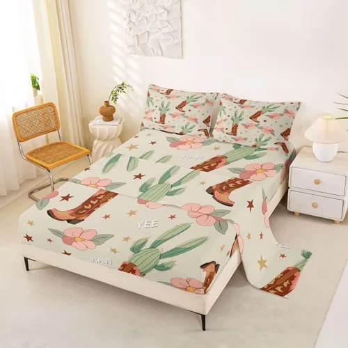 Vista 9 de Erosebridal Western Cowgirl Sheet Set Twin Western Cowboy Bed Sheets for Kids Boys Girls Horseshoe Boots Southwestern Flat Fitted Sheet Wild West