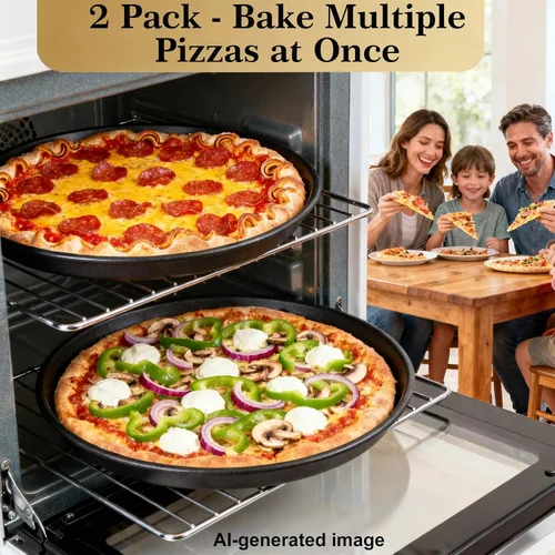 Vista 7 de Sartén de pizza de 12 pulgadas para horno, 2 unidades, bandeja redonda de aluminio antiadherente de 1 pulgada de profundidad para hornear pizza