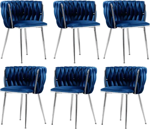 Vista 25 de Juego de 2 sillas de comedor de terciopelo, sillas laterales tapizadas tejidas con patas de metal negro, sillas decorativas modernas, sillas