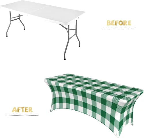 Vista 3 de Buffalo - Mantel rectangular ajustable a cuadros verde y blanco de 6 pies para fiestas, banquetes, festivales, bodas