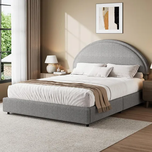 Vista 17 de Base de cama REVOMINCA tamaño Queen, base de cama tapizada de plataforma con cabecero, cama de plataforma suave con esquinas redondas, no se Dgery
