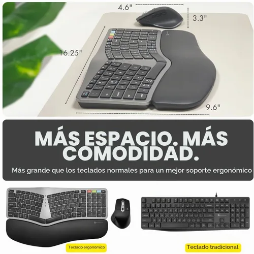 Vista 5 de X9 Combo ergonómico de teclado y mouse inalámbricos: teclado Ergo Split con reposamuñecas y mouse, 2.4G y Bluetooth, teclado ergonómico y mouse