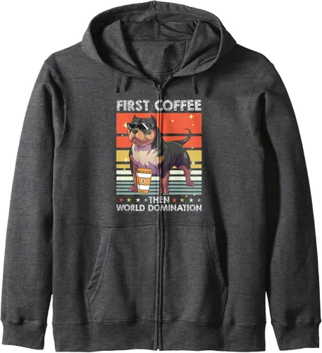 Vista 4 de Bulldog Coffee Breed Dog - Pet American Bully Zip Hoodie