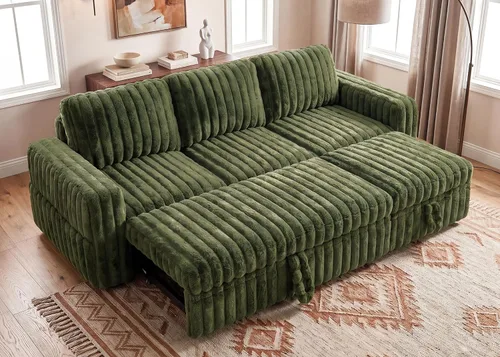 Vista 29 de HONBAY Sofá cama modular extraíble, sofá biplaza de pana, sofás para sala de estar, beige