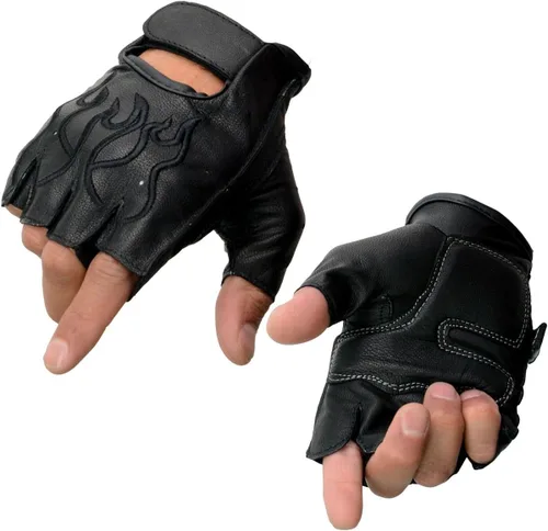 Vista 13 de Guantes Milwaukee Leather para hombre sin dedos para motocicleta Comodidad acolchada; alivio de vibración; bordado de llama