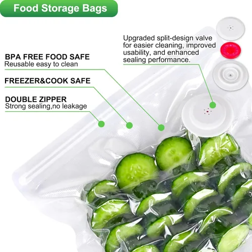 Vista 3 de Higfra Bolsas selladoras al vacío reutilizables sin BPA (8.5 x 8.3 pulgadas), 30 piezas y 2 clips de sellado, plástico de válvula mejorada