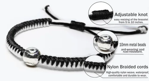 Vista 3 de Pulseras trenzadas hechas a mano, regalos de béisbol para niños, pulseras ajustables con cuentas de béisbol, pulseras de béisbol inspiradoras