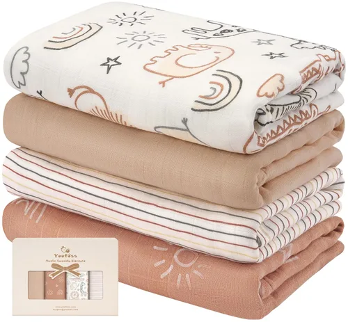 Vista 10 de Yoofoss Mantas de muselina orgánicas, 47 x 47 pulgadas, manta de recepción para bebés niños y niñas, esenciales para recién nacidos, suaves