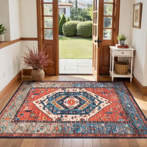 Vista 522 de SERISSA - Tapetes florales vintage, antideslizante, lavable, pequeño, ultrasuave, bohemio, de pelo bajo, para entrada, interiores, habitación