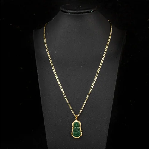 Vista 4 de kelistom Collar con colgante de Buda GUANYIN chapado en oro de 18 quilates para mujeres y hombres, adorno budista Maitreya Buddha ammuleto hinduismo