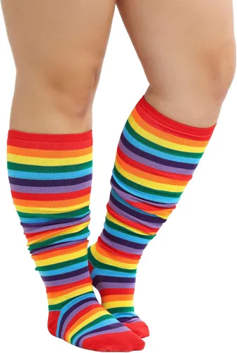 Vista 4 de Zando Calcetines altos hasta el muslo de talla grande para muslos gruesos para mujer, medias altas a rayas hasta el muslo por encima de la rodilla