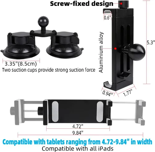 Vista 4 de Soporte de Tablet de Aluminio con Base de Doble Ventosa para Parabrisas de Coche/Barco, Soporte de Tablet Compatible con iPad Air 13" M2 (2024)