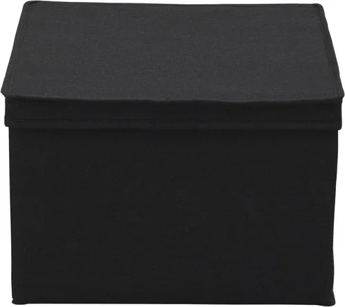 Vista 5 de Household Essentials Caja de almacenamiento cuadrada KD con tapa, 15 x 15 x 10 pulgadas, lino negro, juego de 2